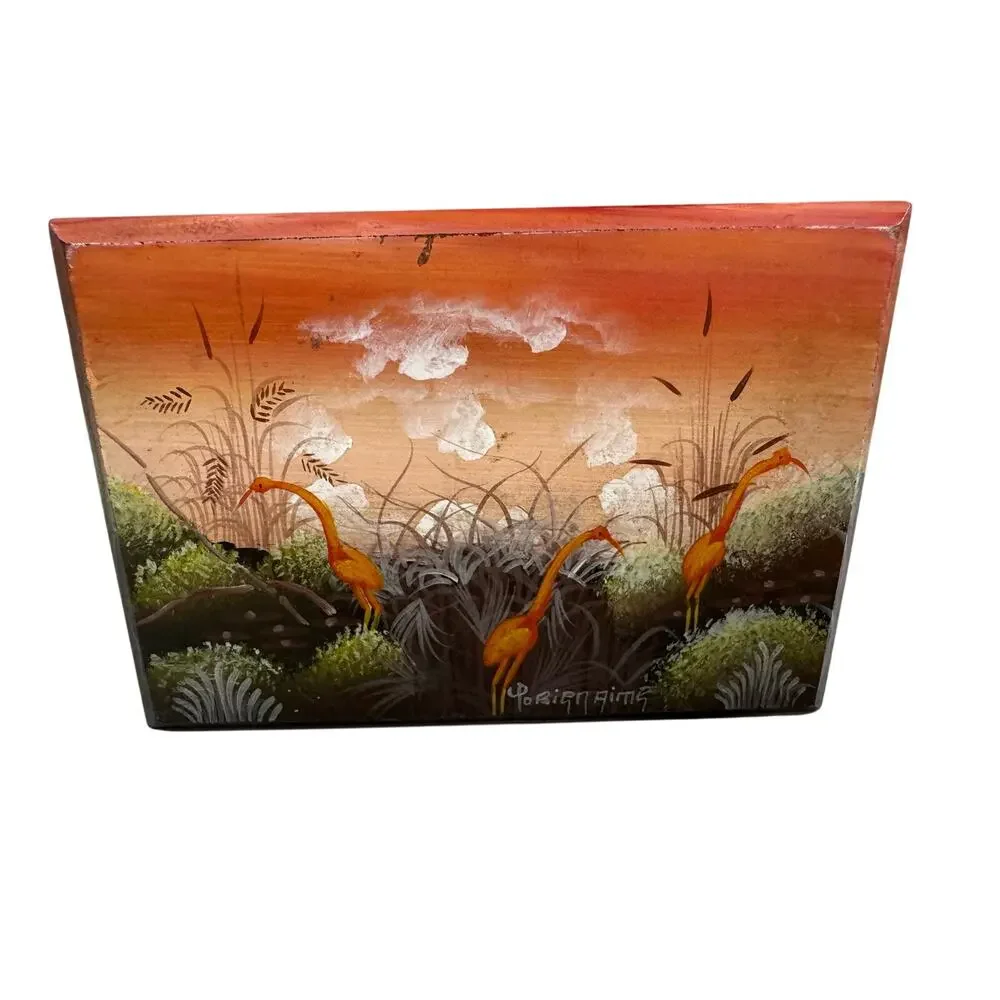 Painted Wooden Trinket Box Coastal Birds